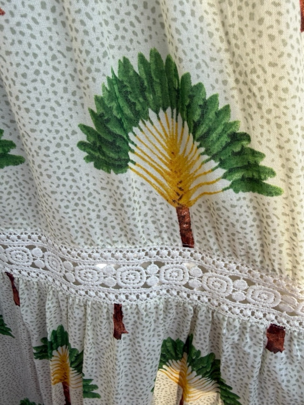 Calypso St. Barth Cream Maxi Dress with Green and Yellow Palm Motif - Picture 6 of 7
